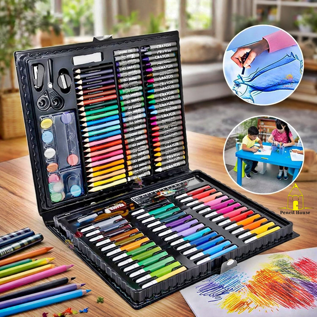 150 Pcs Kids Coloring & Art Set – Complete Drawing, Painting & Craft Kit