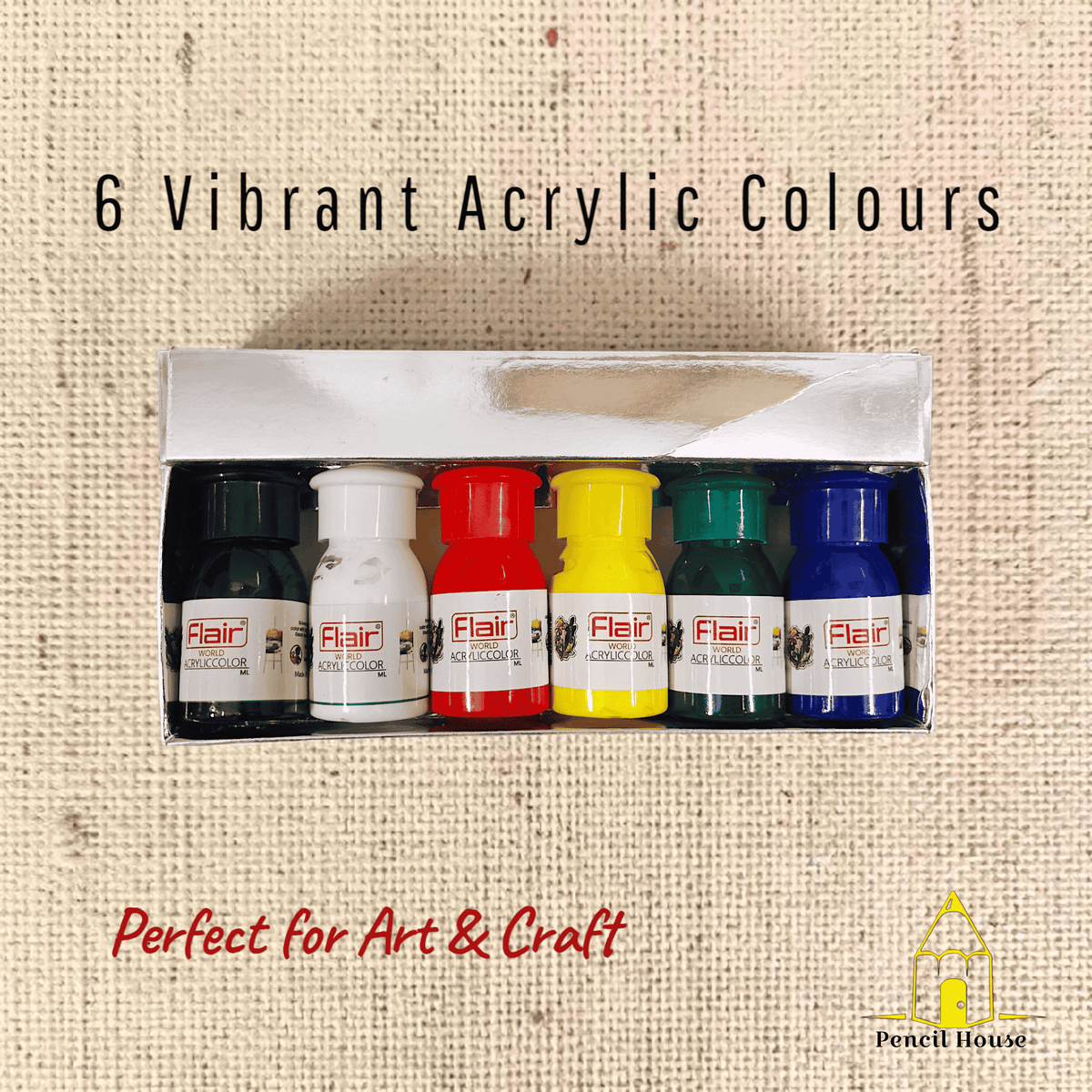 Flair 6 Vibrant Acrylic Colours Set – Rich & Bold Paints for Art & Craft