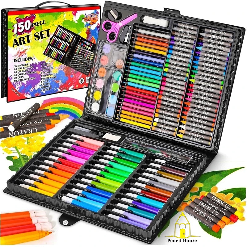 150 Pcs Kids Coloring & Art Set – Complete Drawing, Painting & Craft Kit