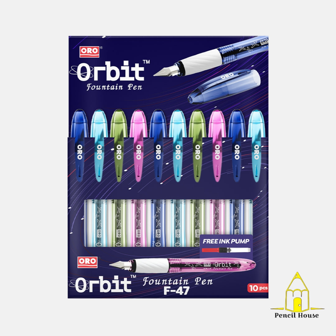 ORO Orbit F-47 Fountain Pen Set – 10 Pcs with Free Ink Pump