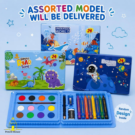 24 Pcs Kids Coloring & Drawing Art Set – Assorted Designs