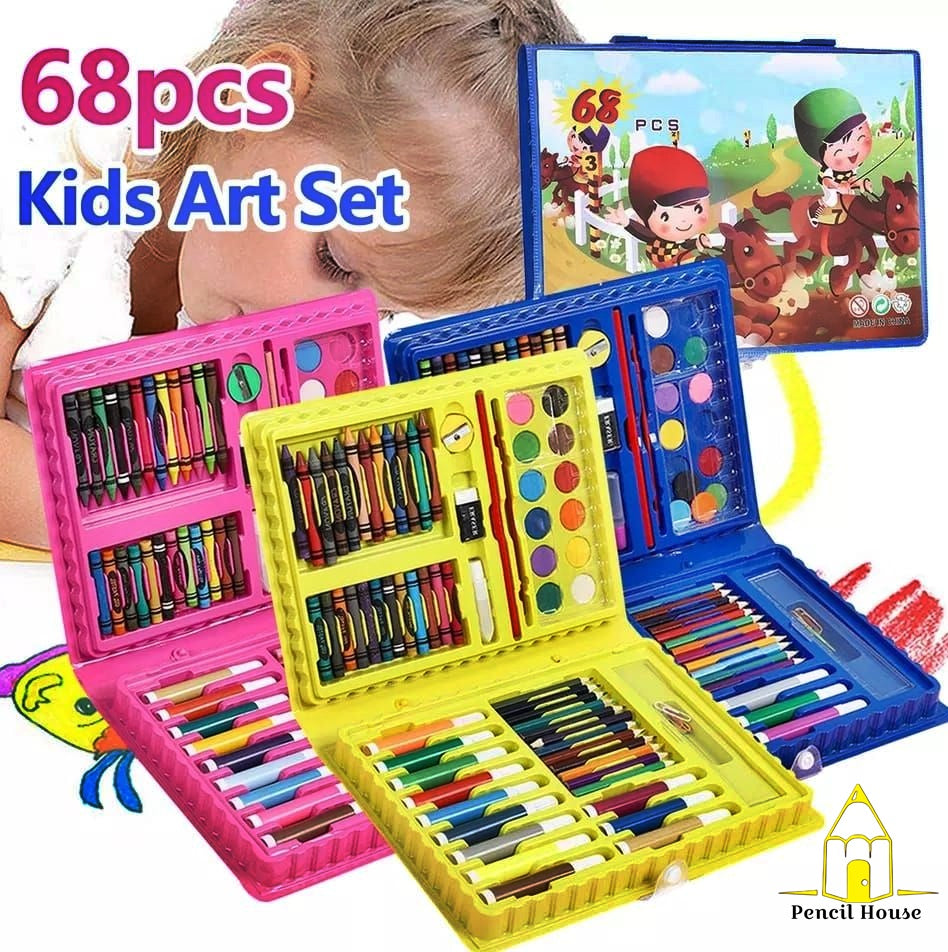 68 Pcs Kids Art & Coloring Set – Complete Drawing & Painting Kit