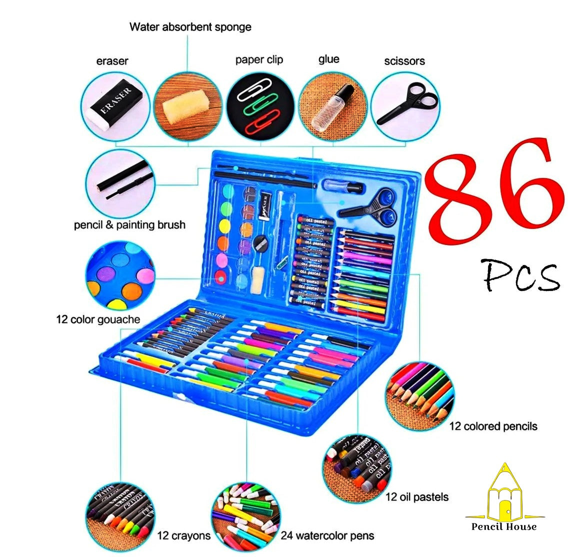 86 Pcs Kids Coloring & Art Set – Complete Drawing, Painting & Craft Kit