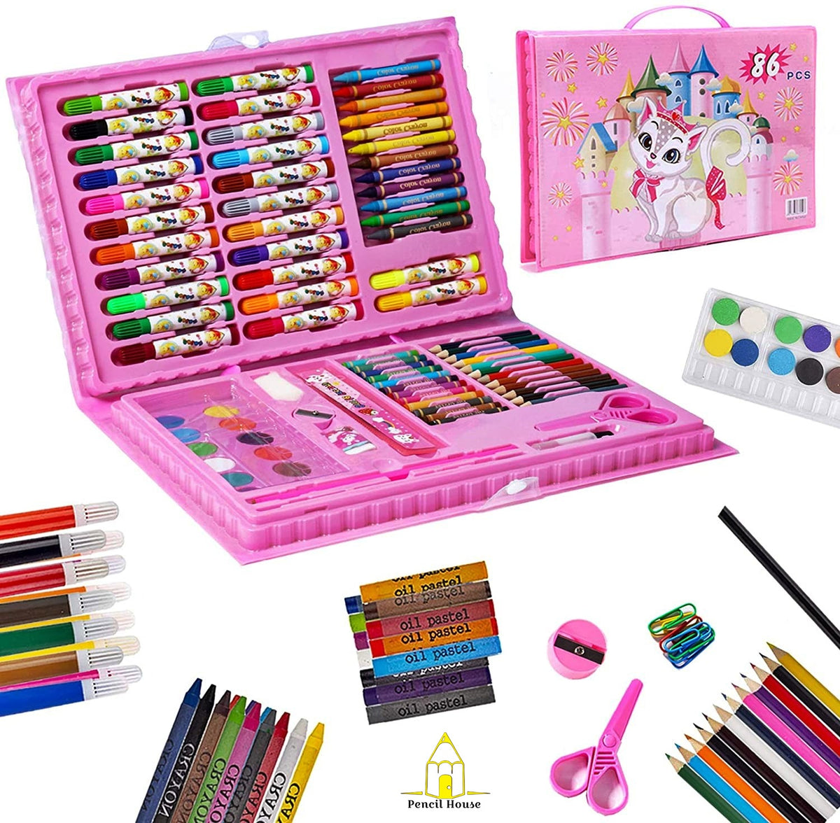 86 Pcs Kids Coloring & Art Set – Complete Drawing, Painting & Craft Kit