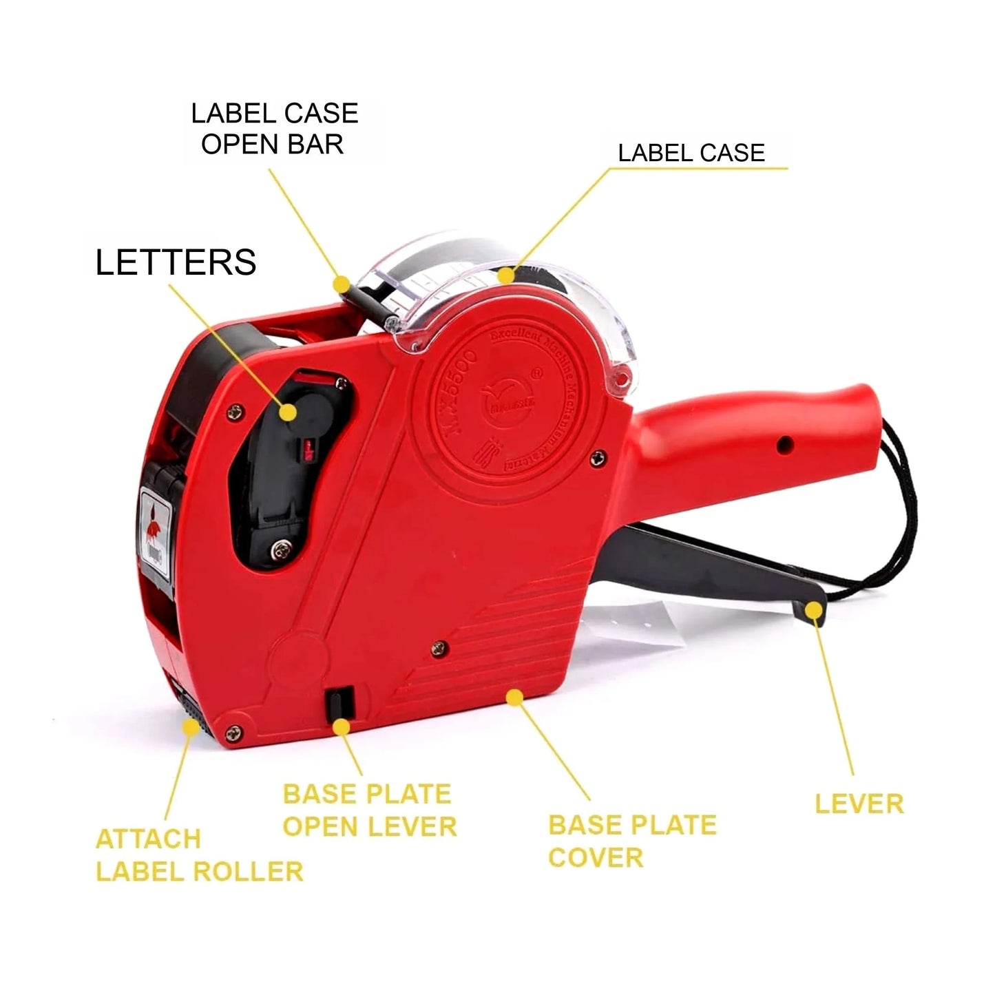 8 Digit Price Tag Machine Labeller + 10 Label Stickers Roll + 1 Ink Roller - Multicolour