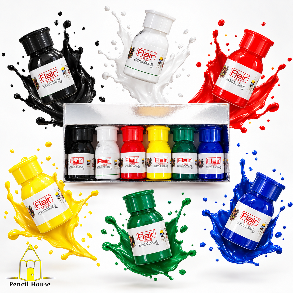 Flair 6 Vibrant Acrylic Colours Set – Rich & Bold Paints for Art & Craft