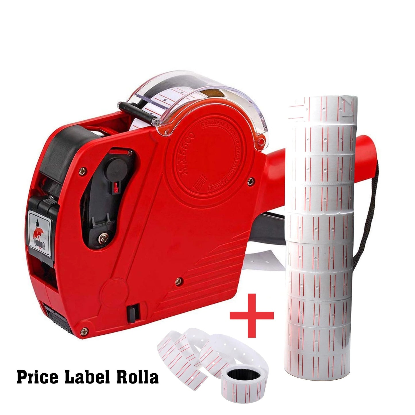 8 Digit Price Tag Machine Labeller + 10 Label Stickers Roll + 1 Ink Roller - Multicolour