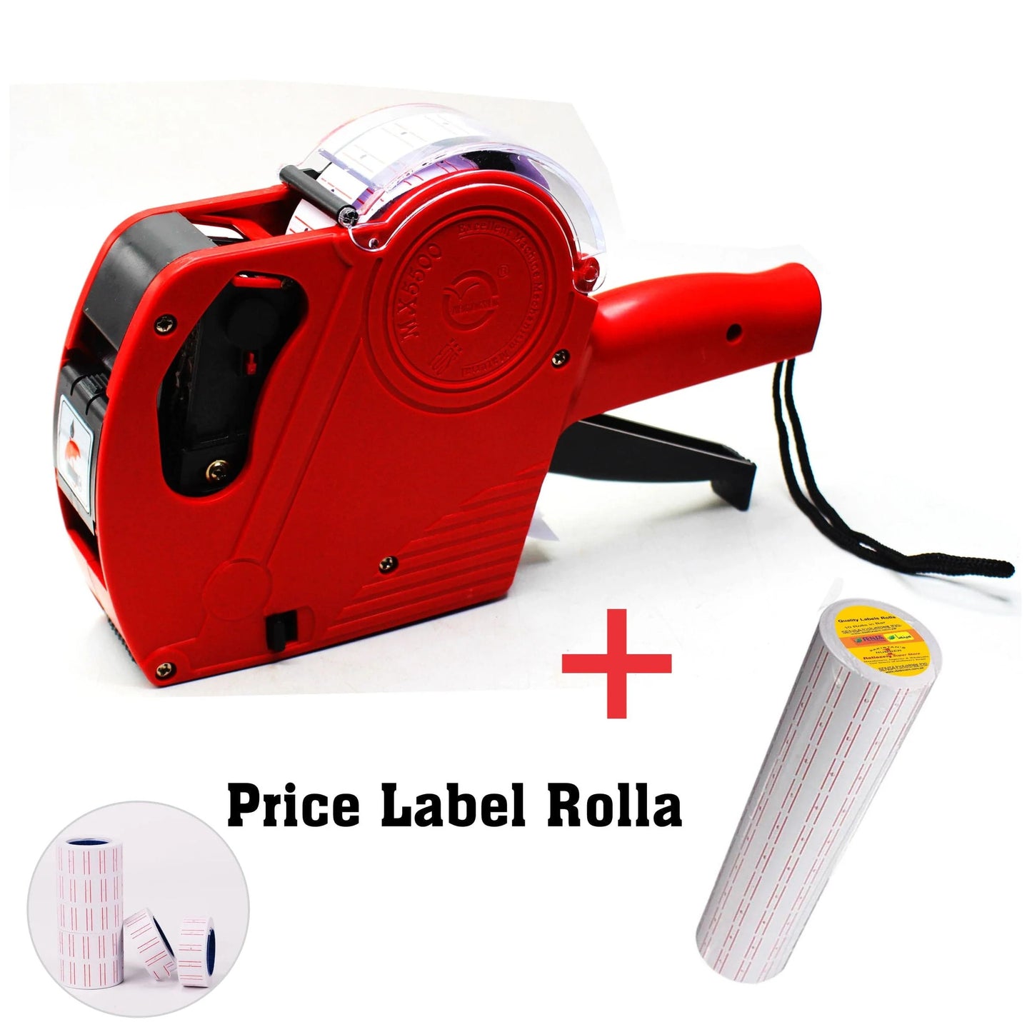 8 Digit Price Tag Machine Labeller + 10 Label Stickers Roll + 1 Ink Roller - Multicolour